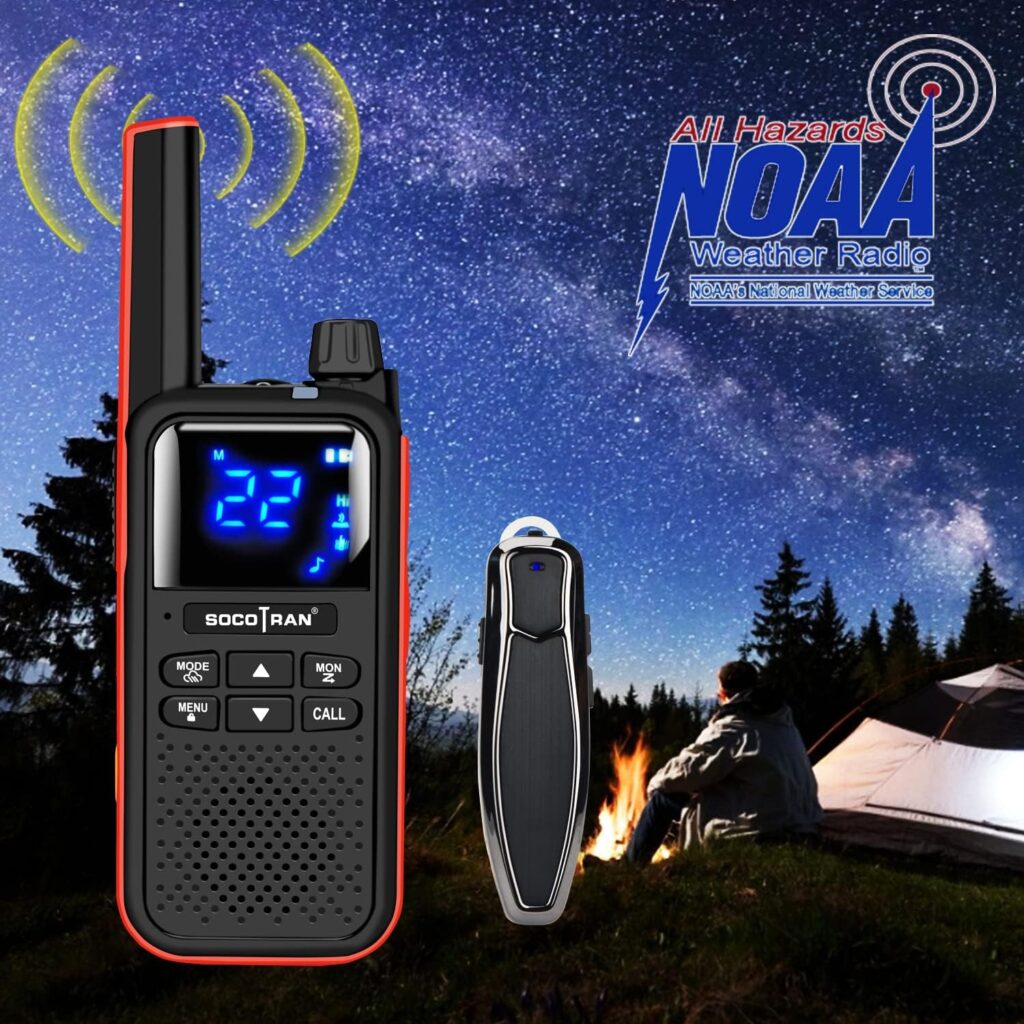 SOCOTRAN Walkie Talkies for Adults,Rechargeable Walkie Talkies with Bluetooth Earpiece Headset Wireless,NOAA Two Way Radio with USB Charging Cable  Vibration,for Car Camping Outdoor Long Talk Range