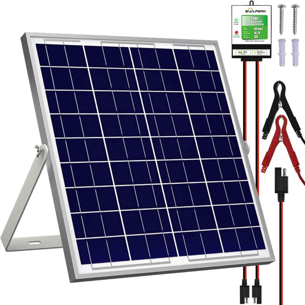 SOLPERK 20W Solar Panel，12V Solar Panel Charger Kit+8A Controller， Suitable for Automotive, Motorcycle, Boat, ATV, Marine, RV, Trailer, Powersports, Snowmobile etc. Various 12V Batteries. (20W Solar）