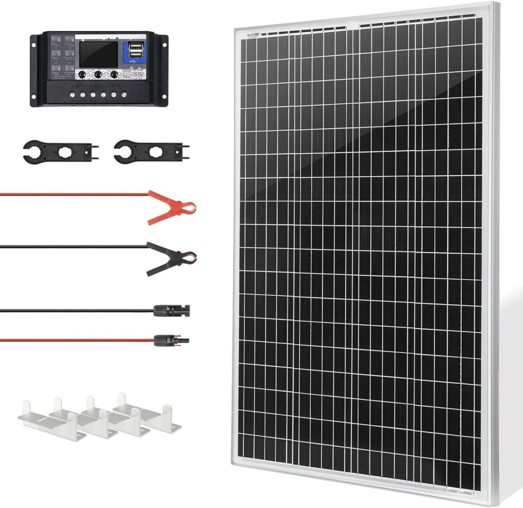 SUNSUL 100W 12V Monocrystalline Solar Panel Kit, with 30A 12V/24V PWM Charge Controller for Outdoor RV Boat Trailer Camper Marine Off-Grid Home (100 Watt with Accessories)
