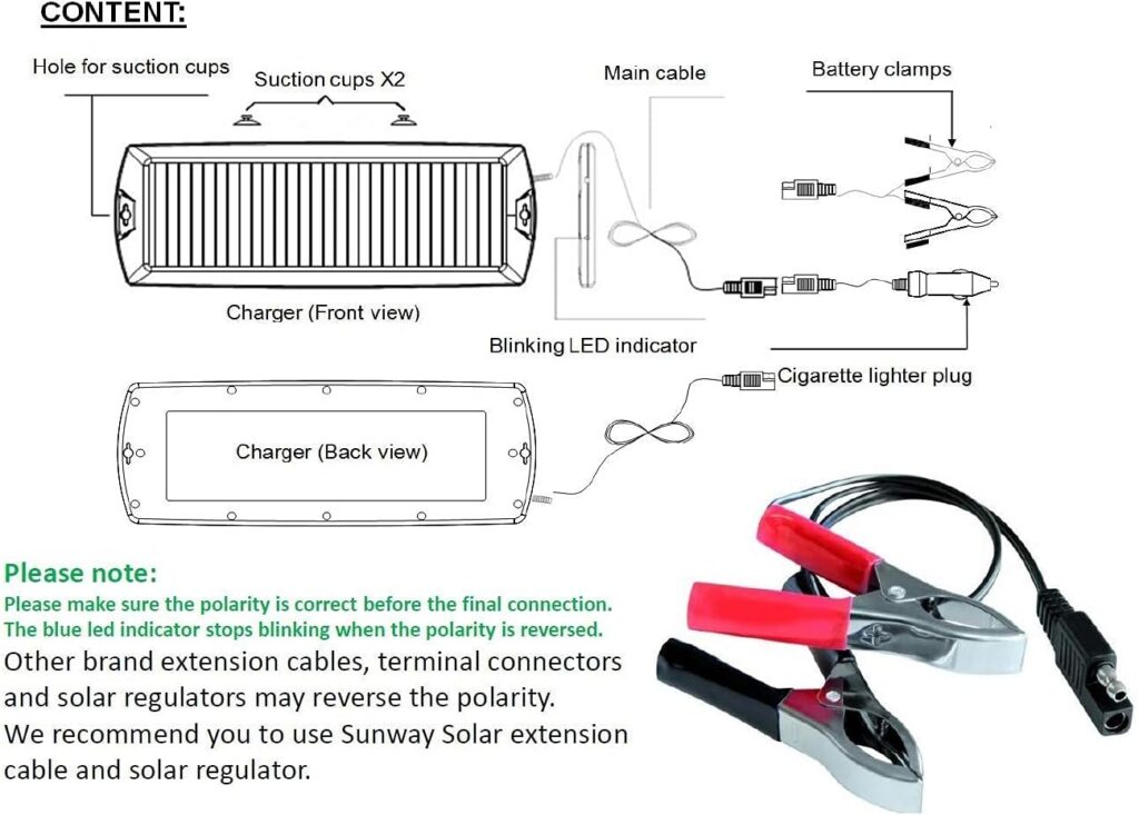 Sunway Solar Car Battery Trickle Charger  Maintainer 12V Solar Panel Power Kit Portable Backup for Car Automotive RV Marine Boat Motorcycle Truck Trailer Tractor Powersports Snowmobile Farm Equipment