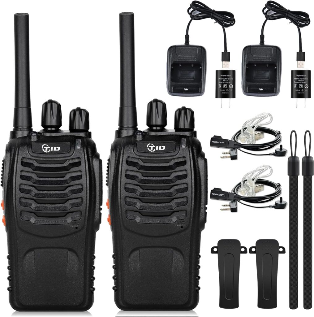 TIDRADIO TD-V2 Radio Walkie Talkies for Adults Long Range, Rechargeable Two Way Radios with Secret Service Earpiece, 16CH Portable Durable Walky Talky for Business Family(2 Pack, Black)