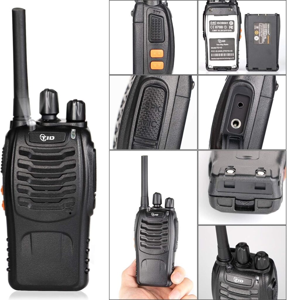 TIDRADIO TD-V2 Radio Walkie Talkies for Adults Long Range, Rechargeable Two Way Radios with Secret Service Earpiece, 16CH Portable Durable Walky Talky for Business Family(2 Pack, Black)