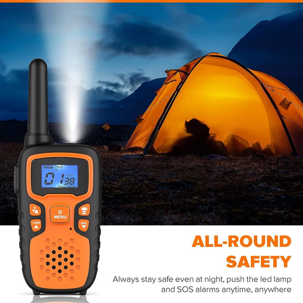 Walkie Talkies for Adults-Wishouse 2 Way Radio Long Range,Hiking Accessories Camping Gear Toys for Kids with Flashlight,SOS Siren,NOAA Weather Alert Scan,VOX,Easy to Use,4 Pack(No Battery No Charger)
