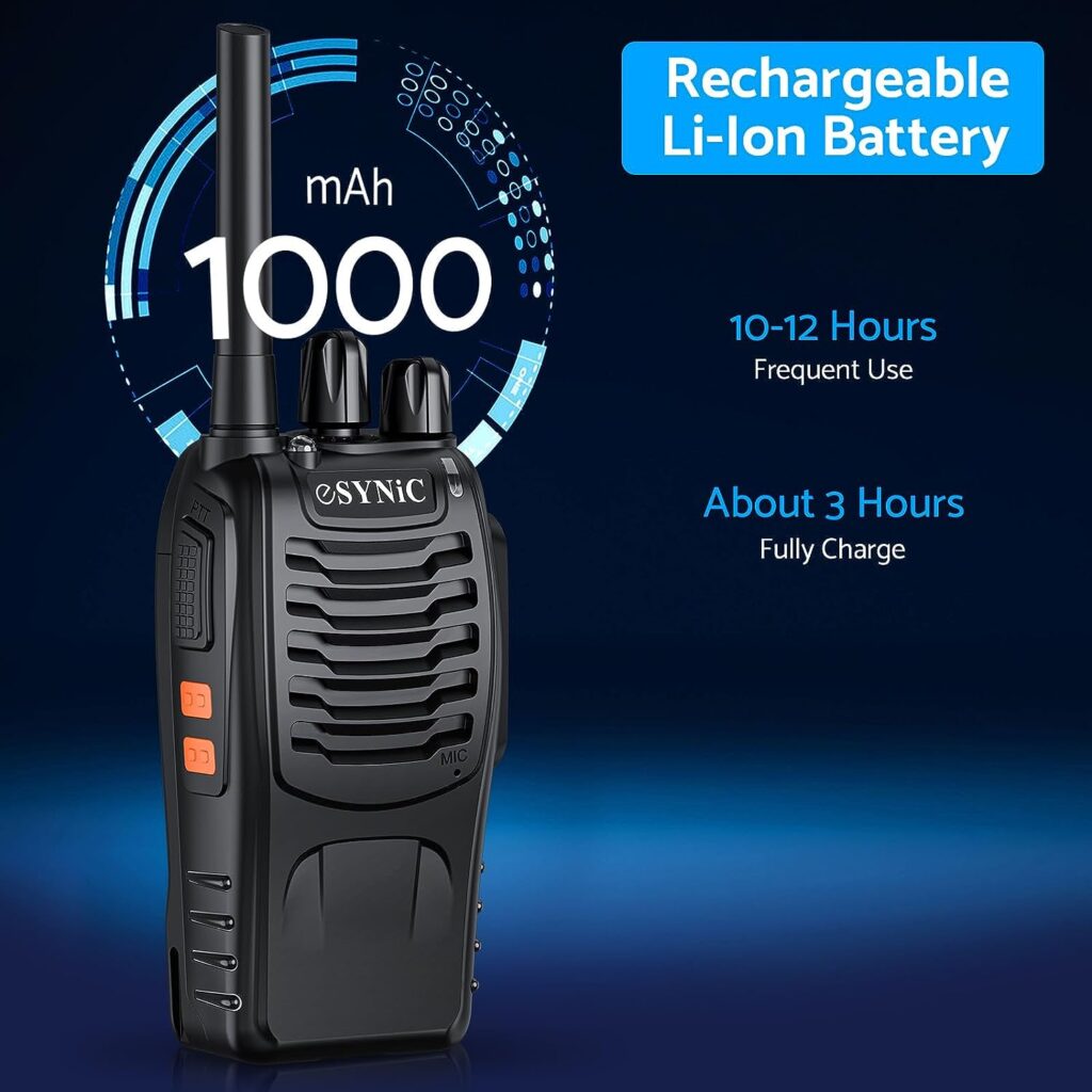 Walkie Talkies for Adults,eSynic 4Pcs Professional Walkie Talkies Rechargeable Long Range 2 Way Radio Portable Walkie Talkies Supports VOX  16CH Walky Talky with LED Light Earpieces for Activity etc